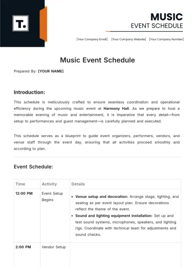 Free Music Event Schedule Template to Edit Online