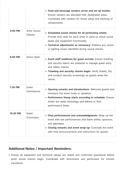 Free Music Event Schedule Template to Edit Online