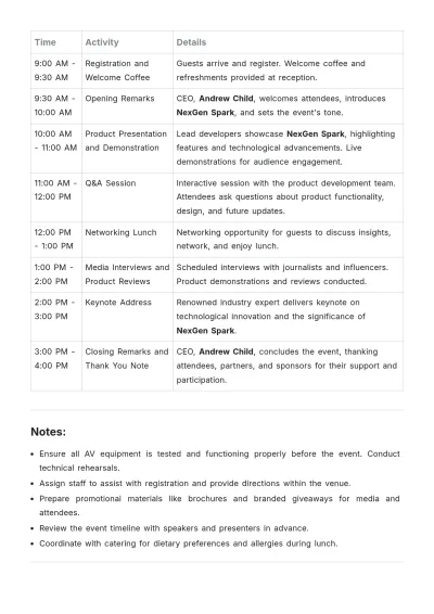 Free Product Launch Event Schedule Template to Edit Online