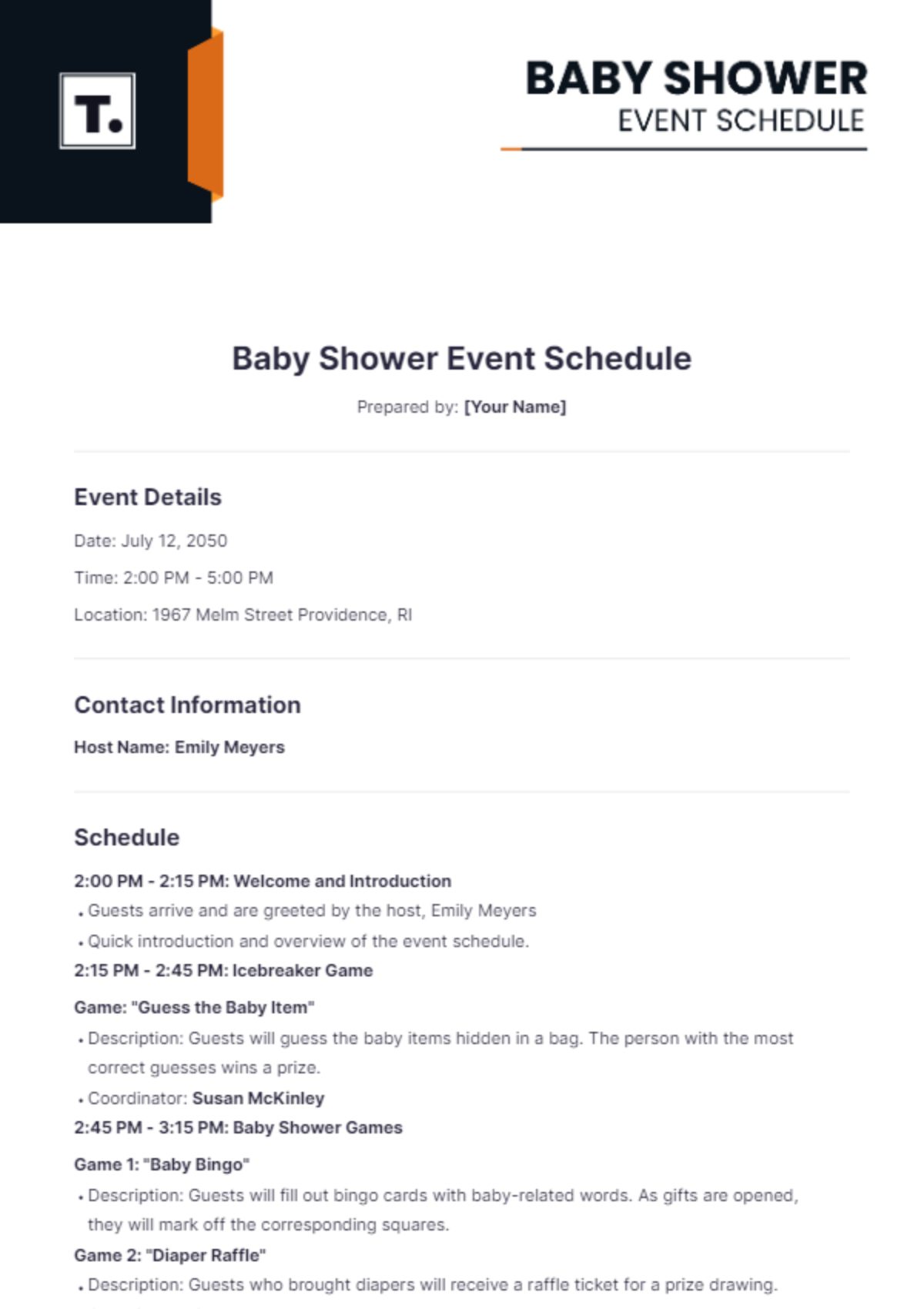 Baby Shower Event Schedule Template - Edit Online & Download