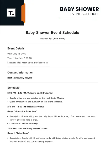 Free Baby Shower Event Schedule Template to Edit Online