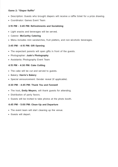 Free Baby Shower Event Schedule Template to Edit Online