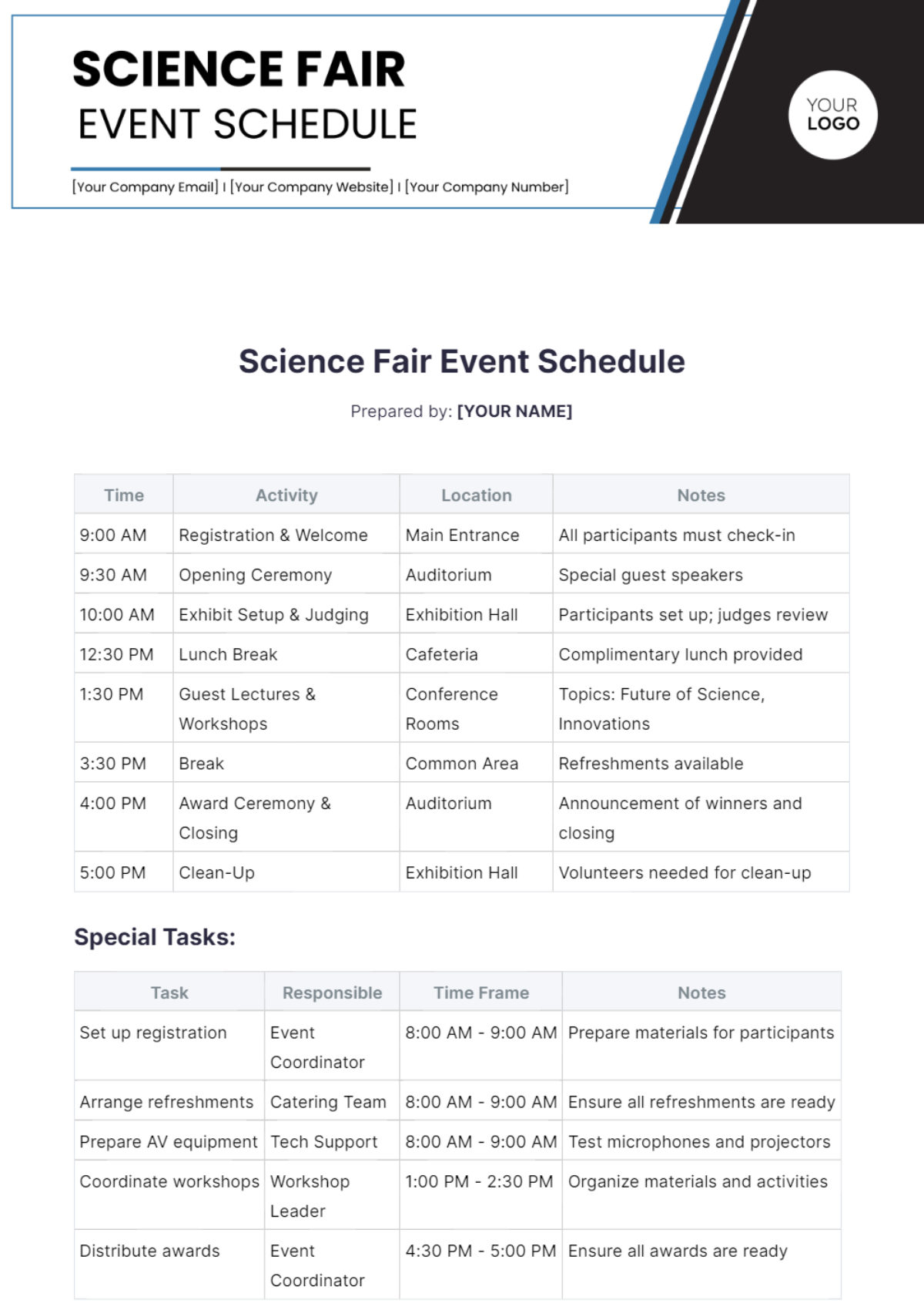 Science Fair Event Schedule Template - Edit Online & Download