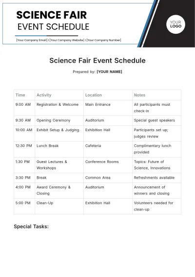 Free Science Fair Event Schedule Template to Edit Online