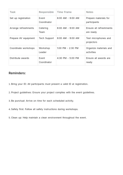 Free Science Fair Event Schedule Template to Edit Online