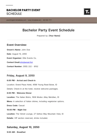 Free Bachelor Party Event Schedule Template to Edit Online