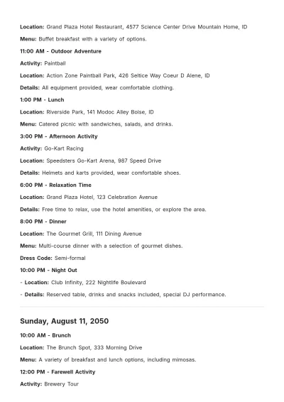 Free Bachelor Party Event Schedule Template to Edit Online