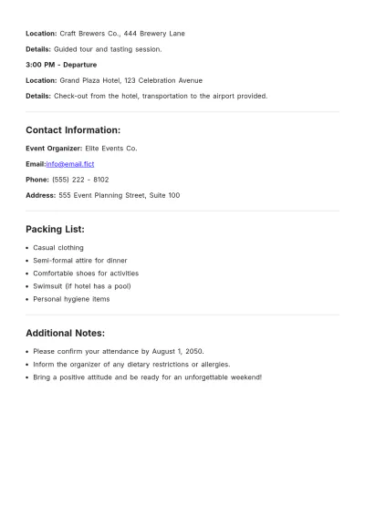 Free Bachelor Party Event Schedule Template to Edit Online