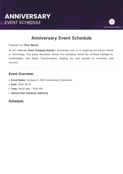 Free Anniversary Event Schedule Template to Edit Online