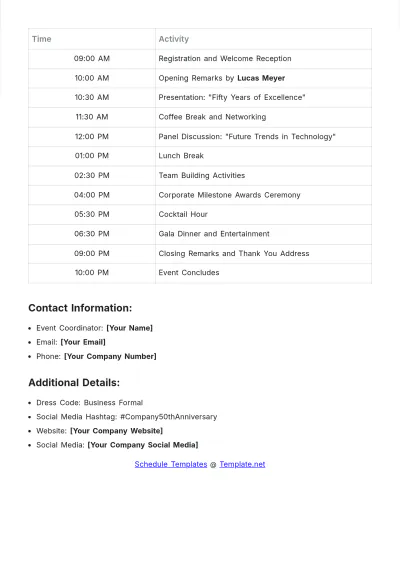 Free Anniversary Event Schedule Template to Edit Online