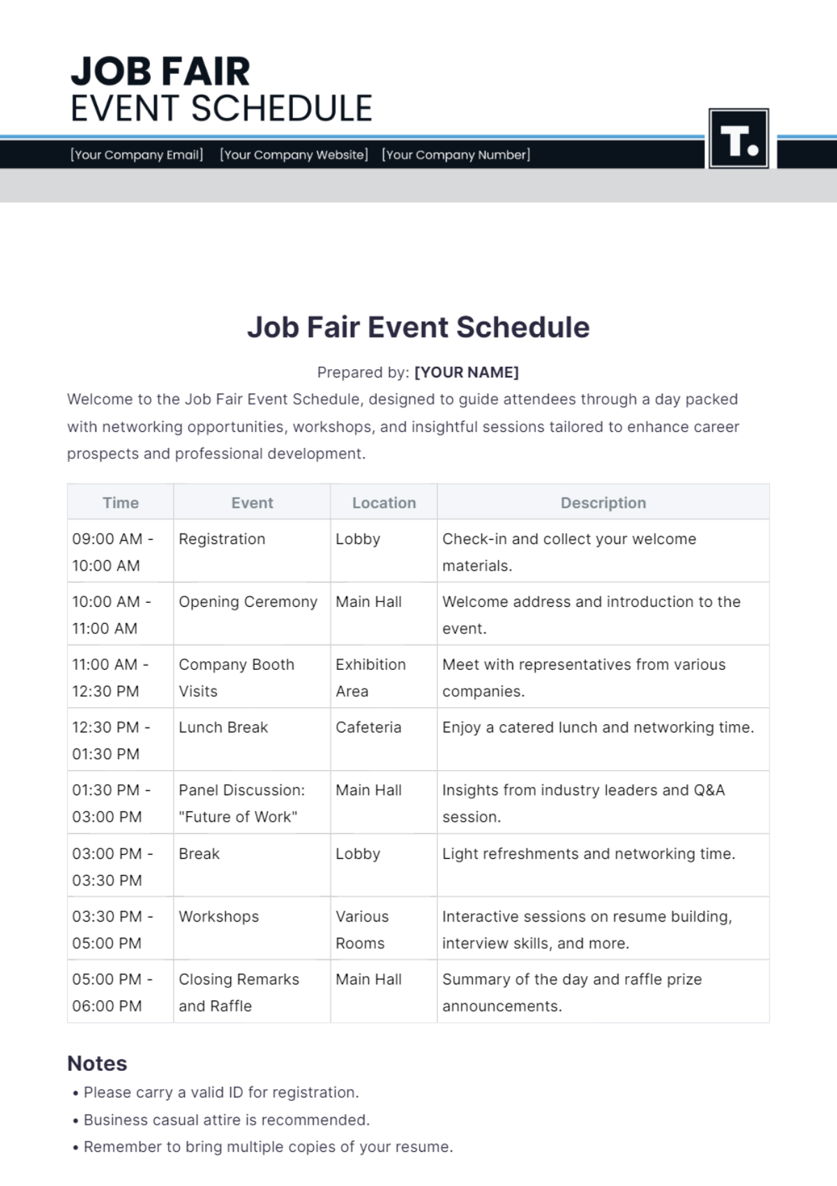 Job Fair Event Schedule Template - Edit Online & Download