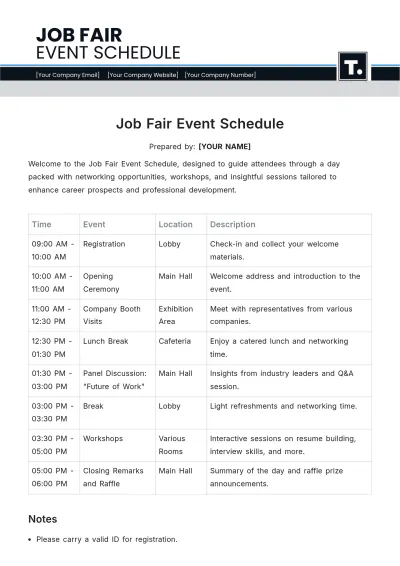 Free Job Fair Event Schedule Template to Edit Online