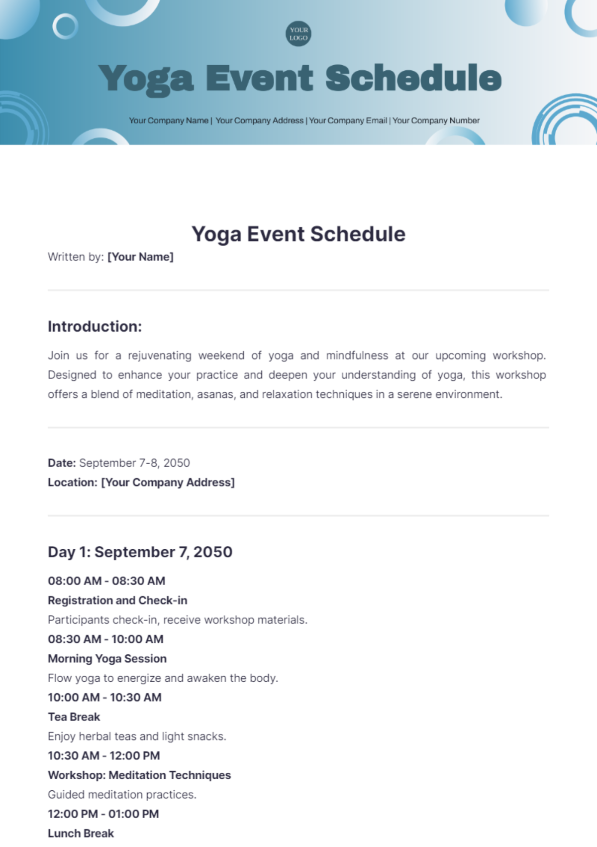 Yoga Event Schedule Template - Edit Online & Download