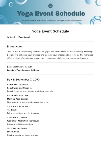 Free Yoga Event Schedule Template to Edit Online