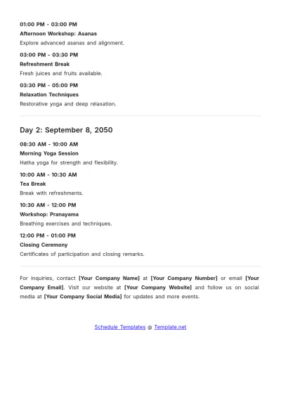 Free Yoga Event Schedule Template to Edit Online