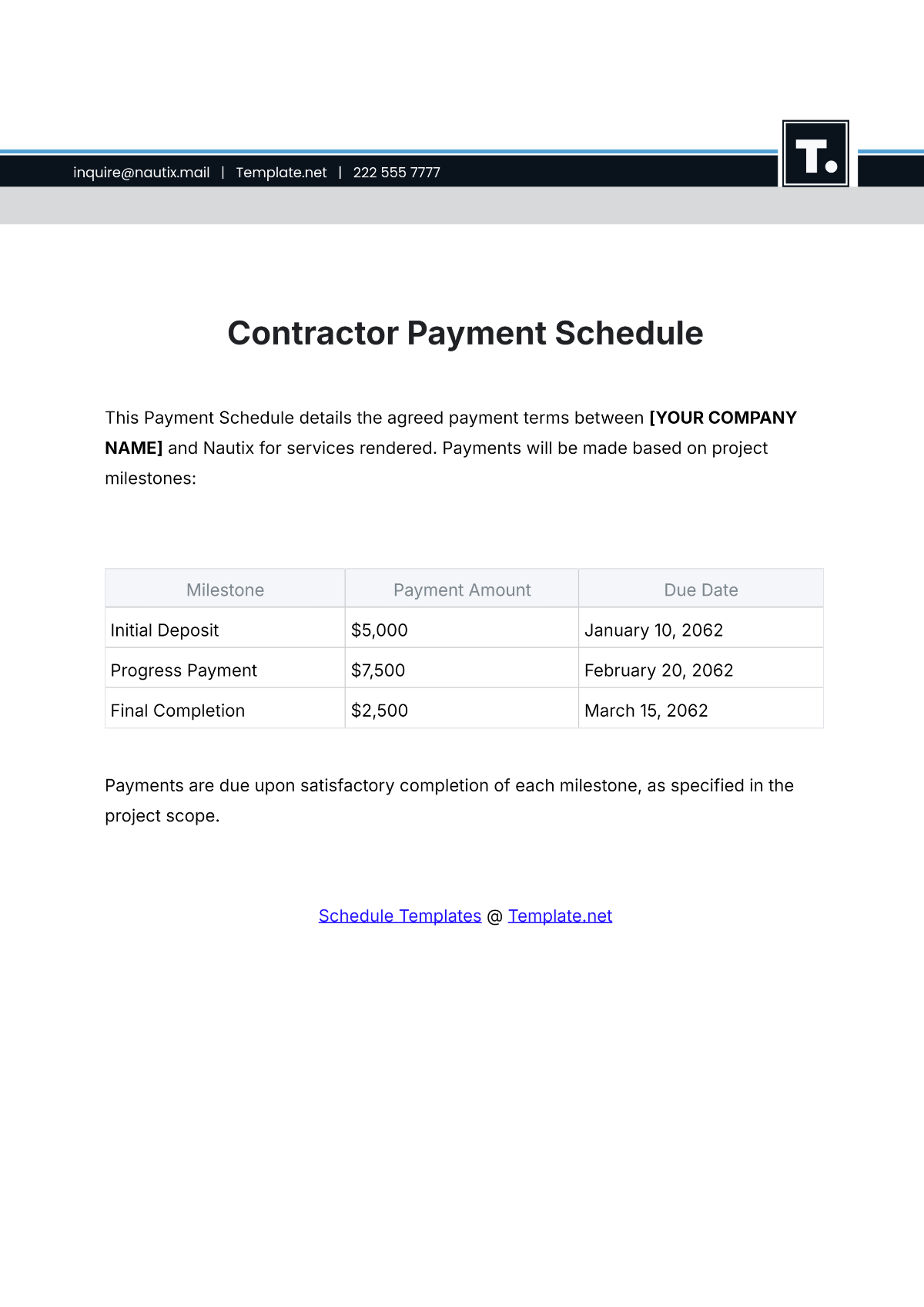 Contractor Payment Schedule Outline Template - Edit Online & Download