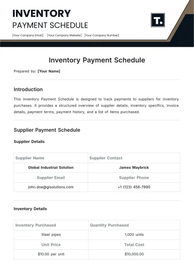 Free Inventory Payment Schedule Template to Edit Online