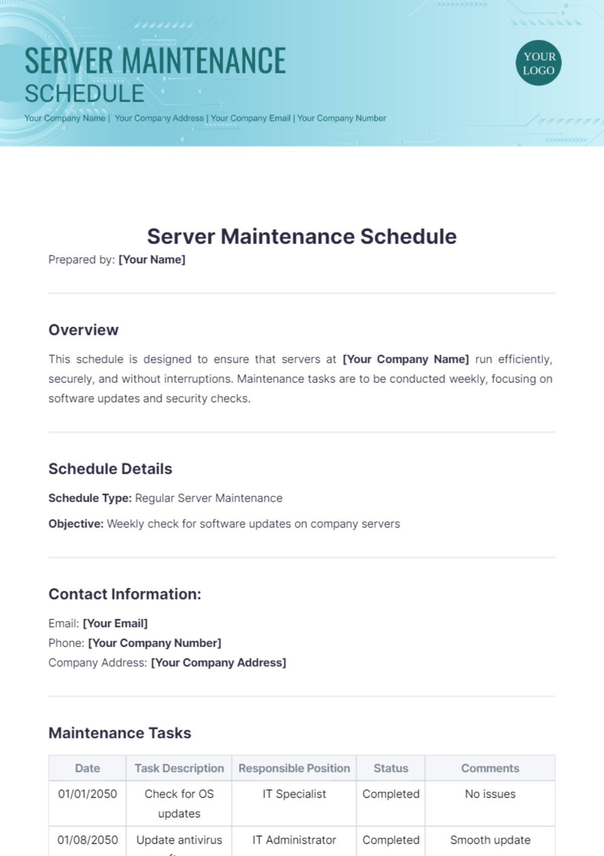 Server Maintenance Schedule Template - Edit Online & Download