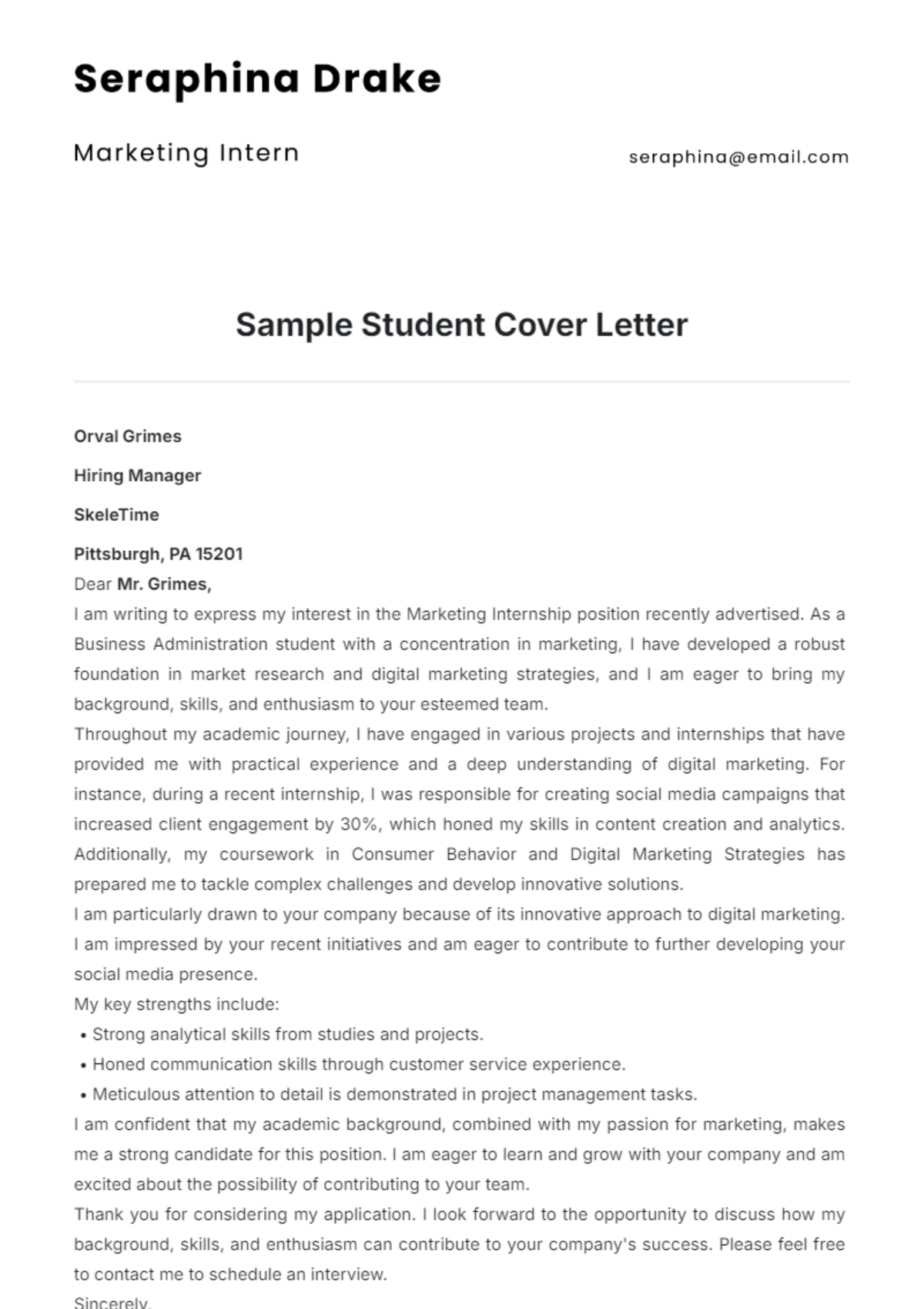 Sample Student Cover Letter Template - Edit Online & Download