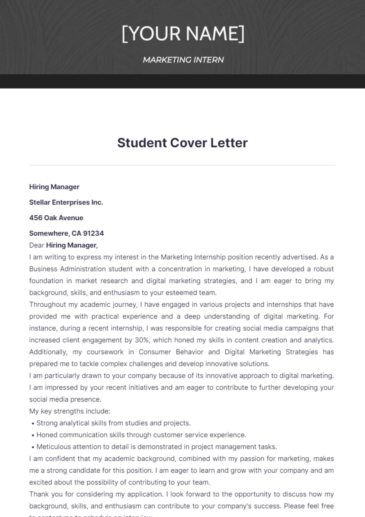 perfect student cover letter