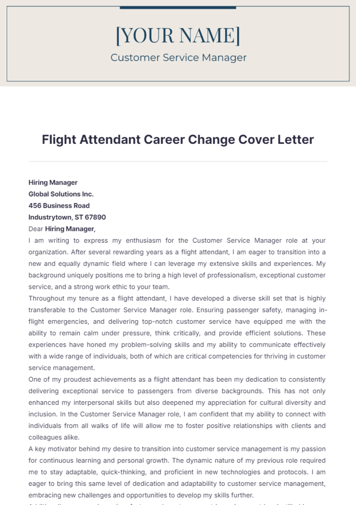 Flight Attendant Career Change Cover Letter - Edit Online & Download