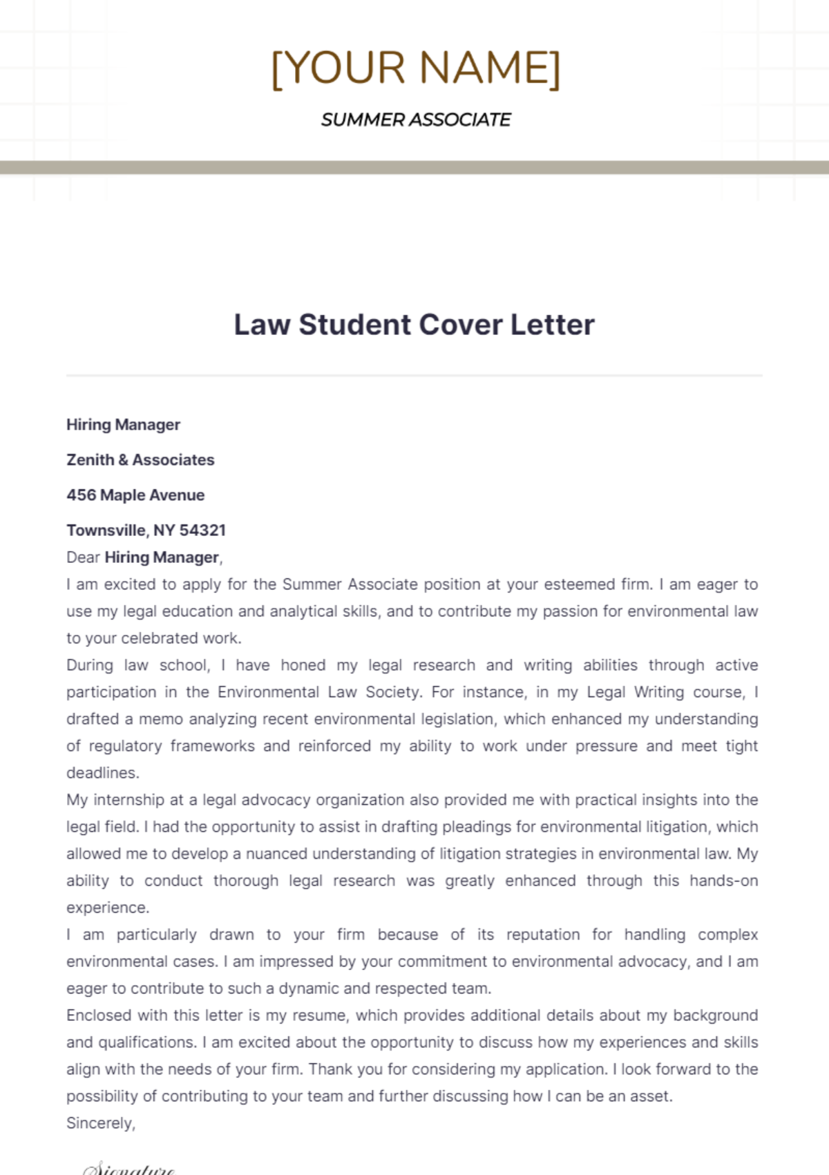 Law Student Cover Letter - Edit Online & Download