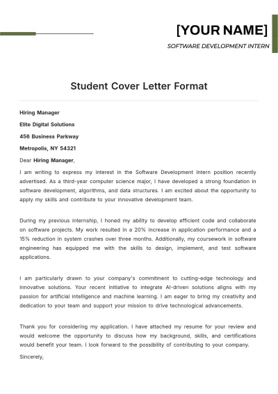 Free Student Cover Letter Format to Edit Online