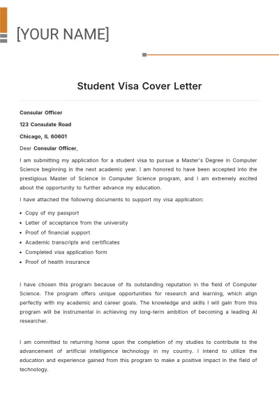 Free Student Visa Cover Letter to Edit Online