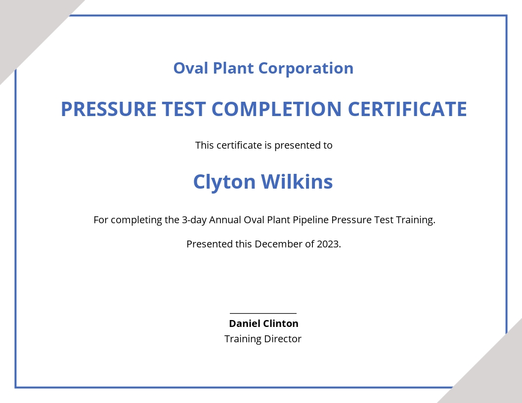 Pressure Test Report Certificate Template - Word | Template.net