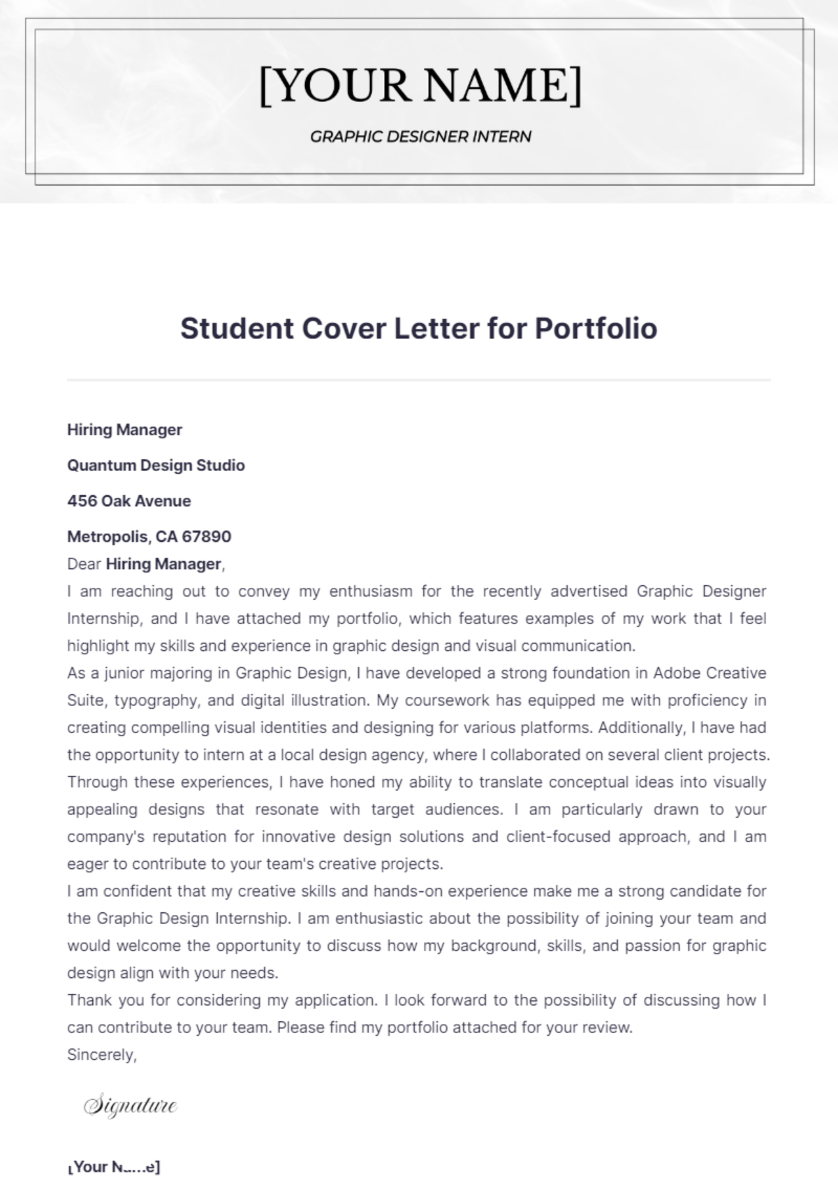 Student Cover Letter for Portfolio - Edit Online & Download