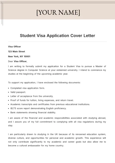 Free Student Visa Application Cover Letter to Edit Online