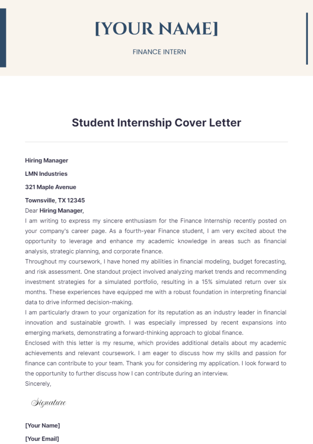 Student Internship Cover Letter - Edit Online & Download