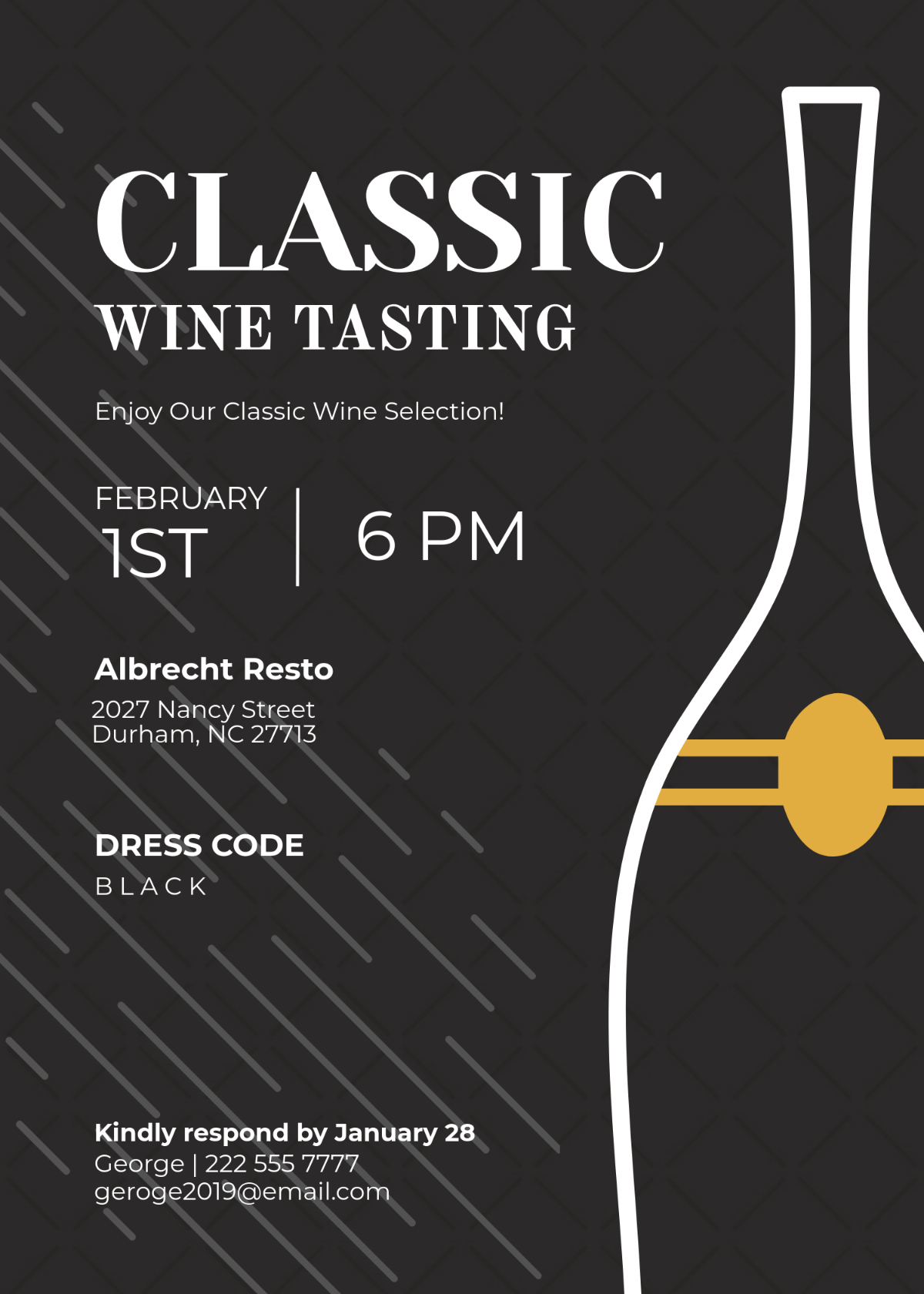 Classic Black Wine Tasting Invitation Template - Edit Online & Download