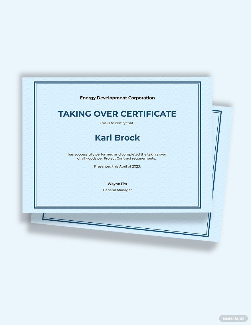 Taking Over Certificate Template