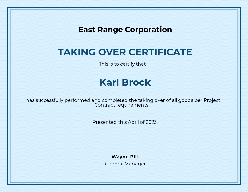 Taking Over Certificate Template [Free JPG] Illustrator