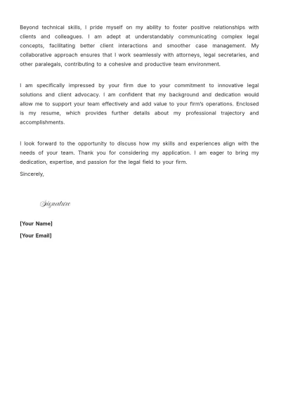 Free Law Firm Paralegal Cover Letter to Edit Online