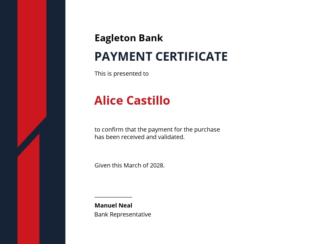 Payment Certificate Template - Illustrator, Word, Apple Pages, PSD Pertaining To Certificate Of Payment Template