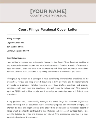 Free Court Filings Paralegal Cover Letter to Edit Online