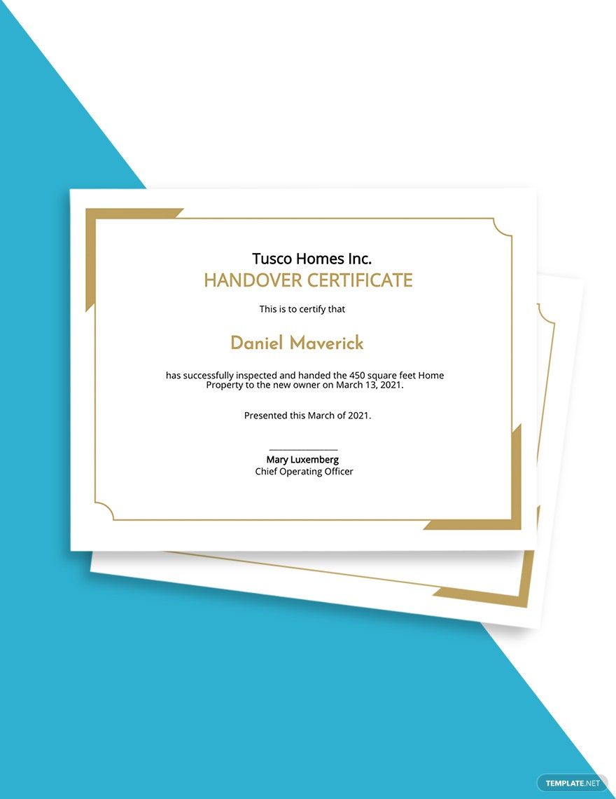 Handover Certificate Template