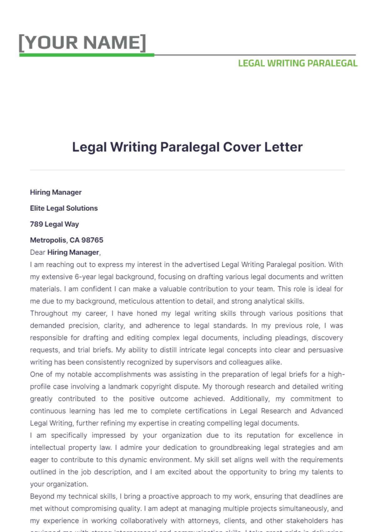 public law paralegal cover letter