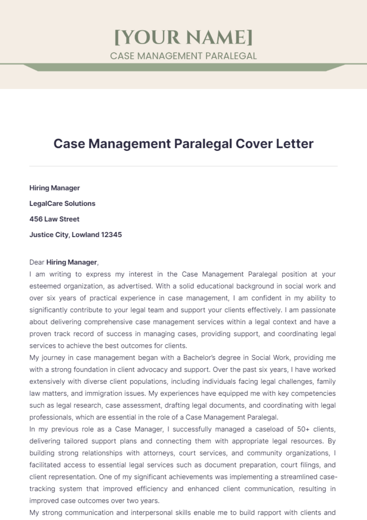 Case Management Paralegal Cover Letter - Edit Online & Download