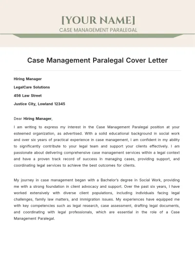 Free Case Management Paralegal Cover Letter to Edit Online