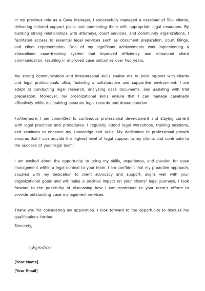 Free Case Management Paralegal Cover Letter to Edit Online
