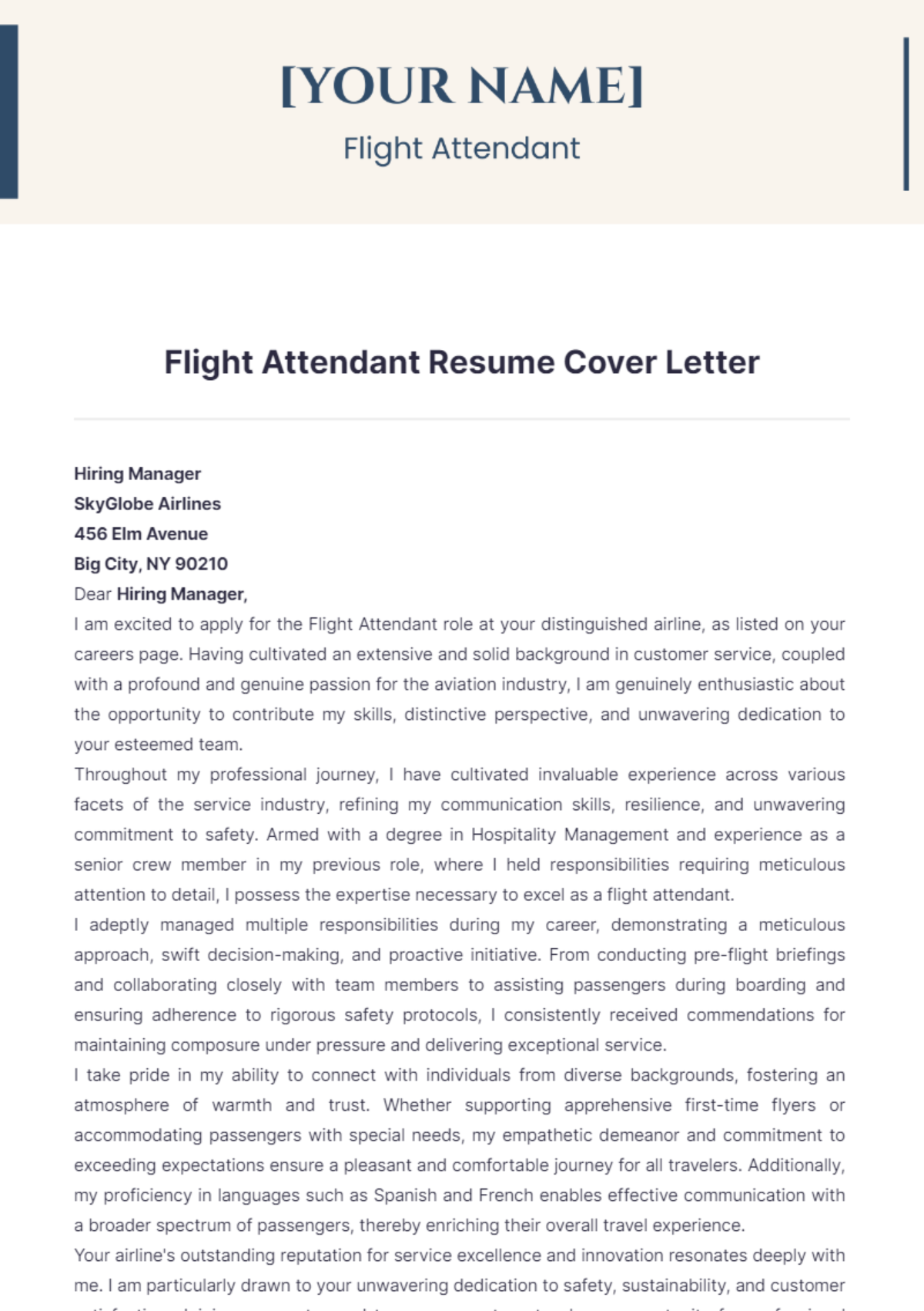 Flight Attendant Resume Cover Letter - Edit Online & Download