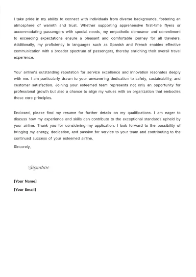 Free Flight Attendant Resume Cover Letter to Edit Online