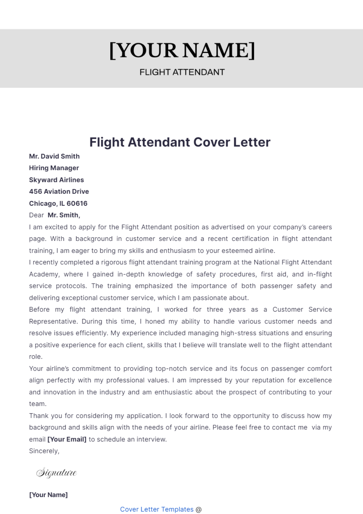 cover letter for flight attendant internship