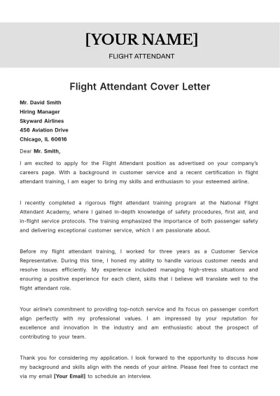 Free Flight Attendant Cover Letter to Edit Online