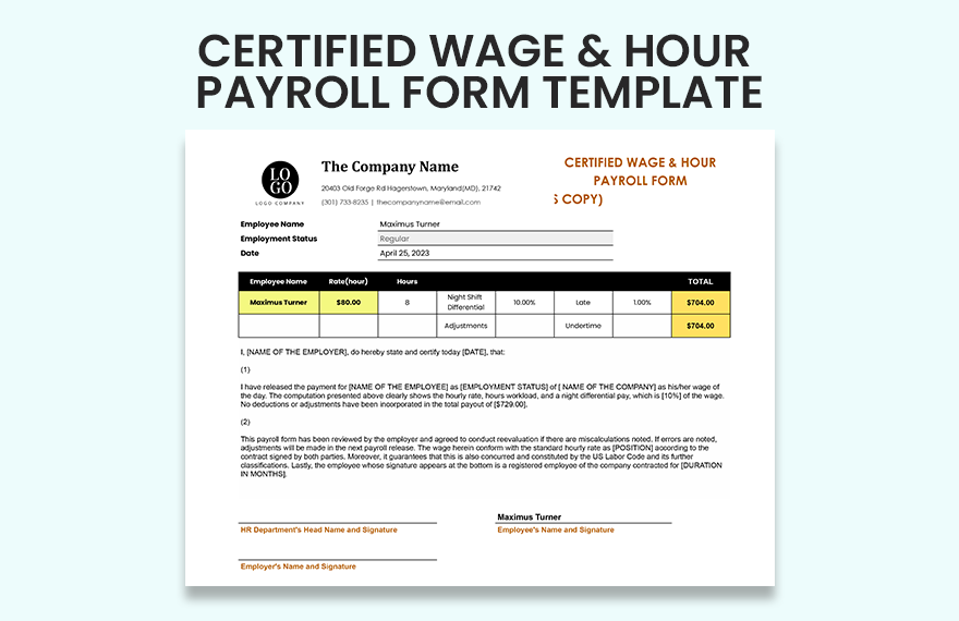 Certified Wage & Hour Payroll Form Template
