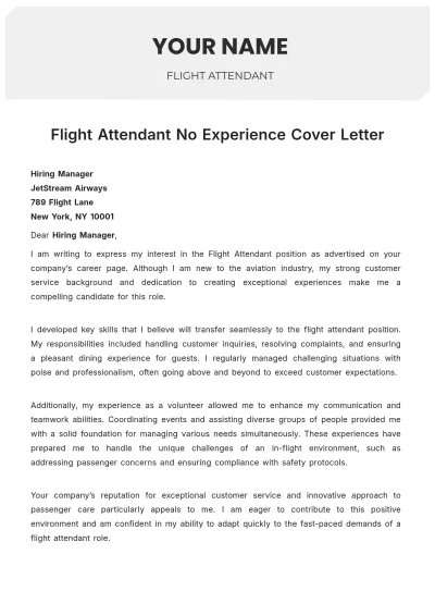 Free Flight Attendant No Experience Cover Letter to Edit Online