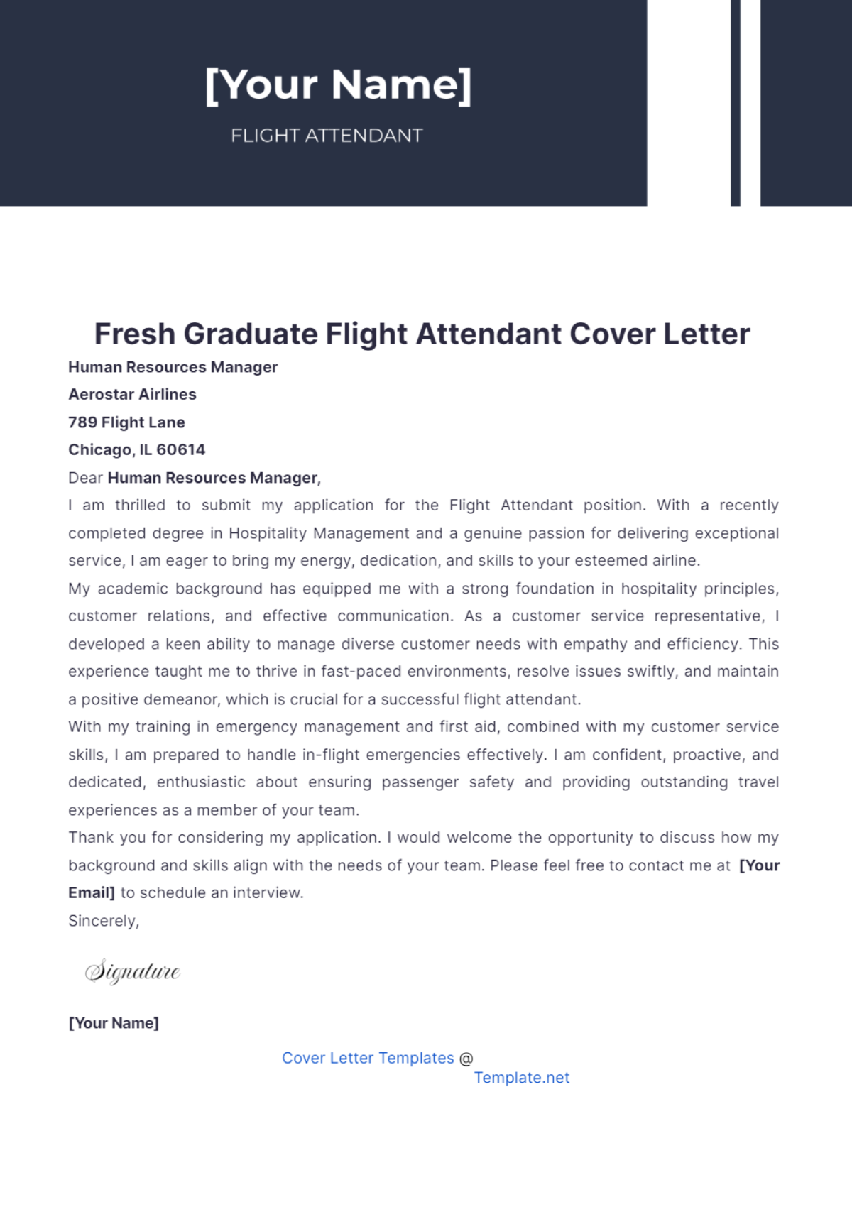 Fresh Graduate Flight Attendant Cover Letter - Edit Online & Download